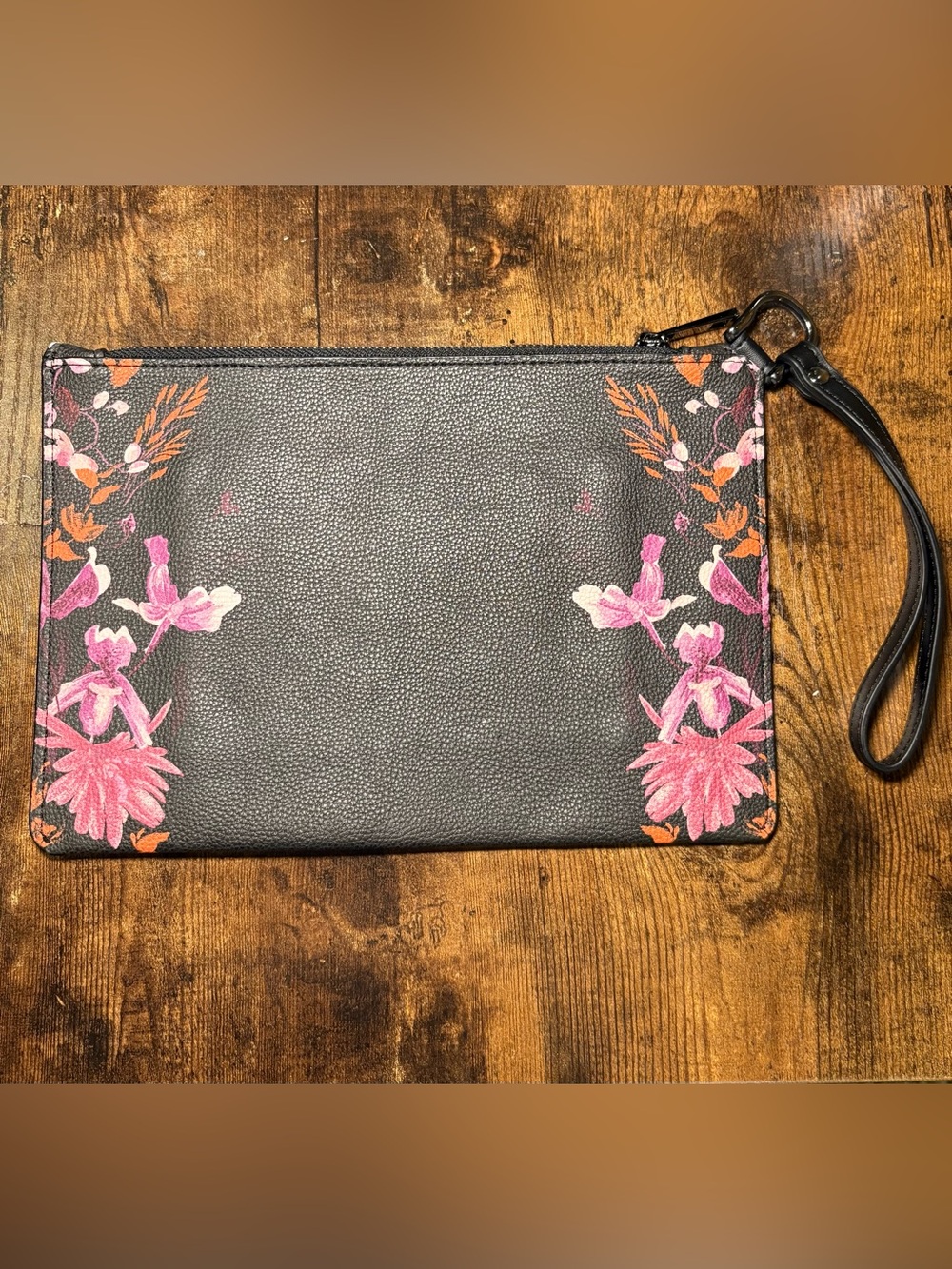 A New Day Black Wristlet Clutch with Pink Floral Accents